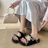Popular Retro Red Thick-soled One-word Slippers for Women's Summer Wear 2025 New Models with Skirts French Birkencool Slippers