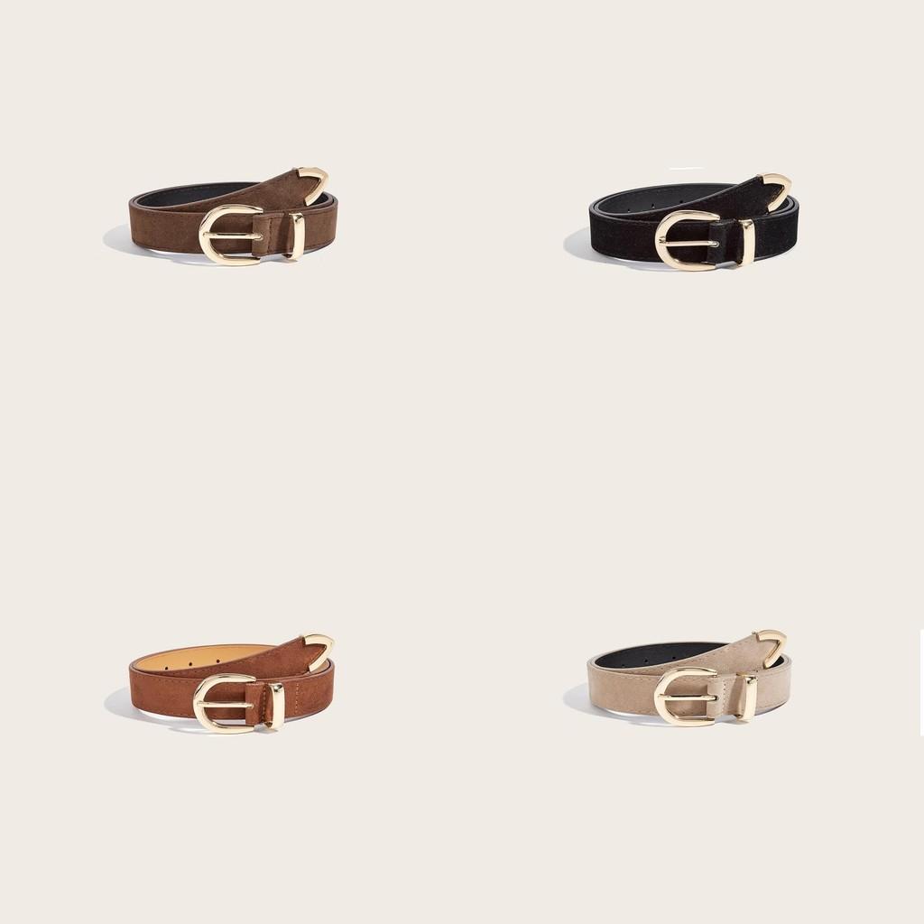 Color Solid Retro Simple Designer Pu Leather Belt Alloy Buckle Commuter Style