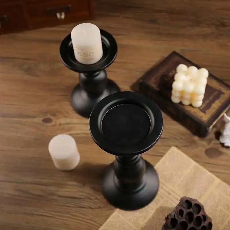 European Vintage Iron Candlestick, Black Classic Pillar, 2 Sizes for Home/Wedding Decor Candle Base Pallet