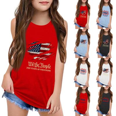 Girls  Kids Summer Crewneck Sleeveless Shirts Tank Tops Independence Day