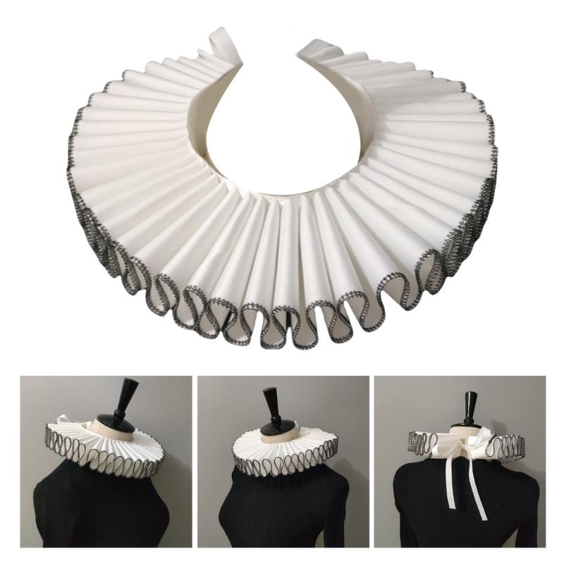 Middelaldersk viktoriansk volangkrage med svart kant for voksne Halloween-festantrekk Renessanse Cosplay Halsruff