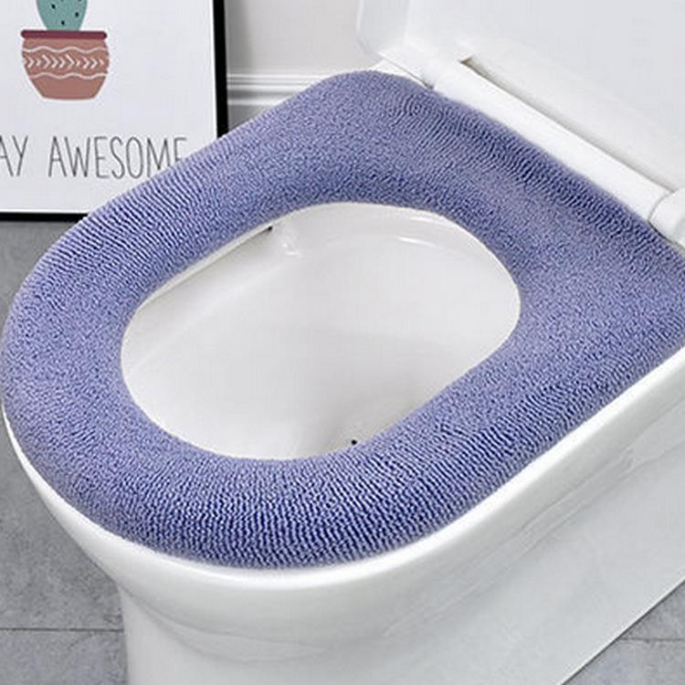 Winter Washable Knitted Toilet Seat Cover - Solid Color Cushion Pad