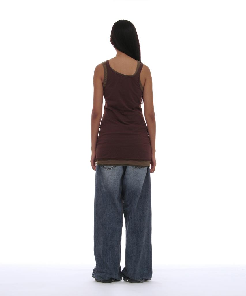 Partimento Woman Pwc Lace Trim Two-In-One Sleeveless Dress Top_Brown