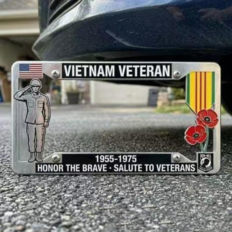Vietnam Veteran Metal License Plate Frame Patriotic Design For Car Truck Decor For Veterans And Patriotic Enthusiasts