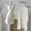 Women's Summer Ice Silk V-Neck Camisole Nightgown Set – Sexy, Solid Color, Slit Design, Two-Piece Luxury Homewear