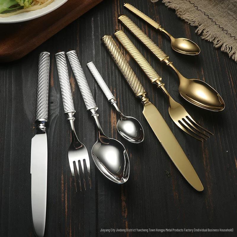 Roman Rope High-End Western Cutlery Set: Steak Knife, Fork, Spoon, Dessert Spoon - 304 Stainless Steel, Thickened Design