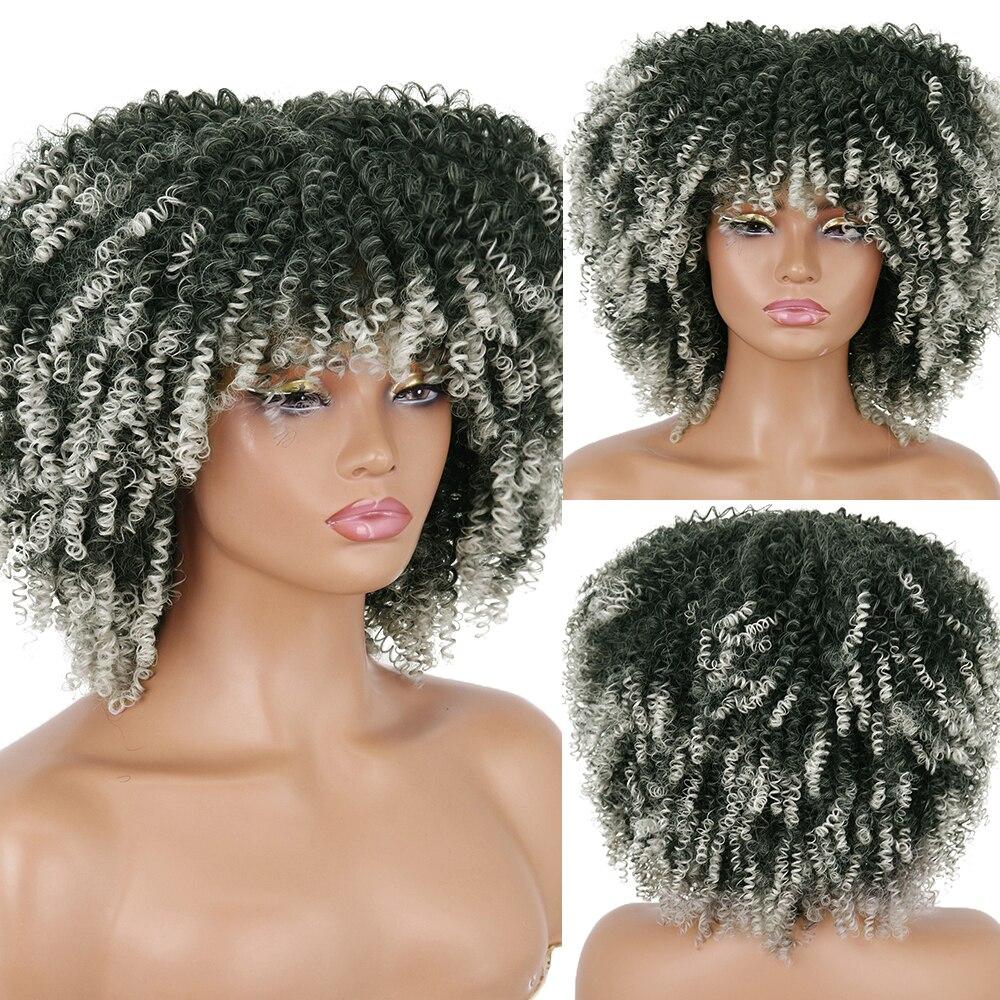 

MISSQUEEN короткие волосы афро странные вьющиеся парики с челкой для чернокожих женщин синтетические янтарные бесклеевые парики для косплея высокая температура 12inches