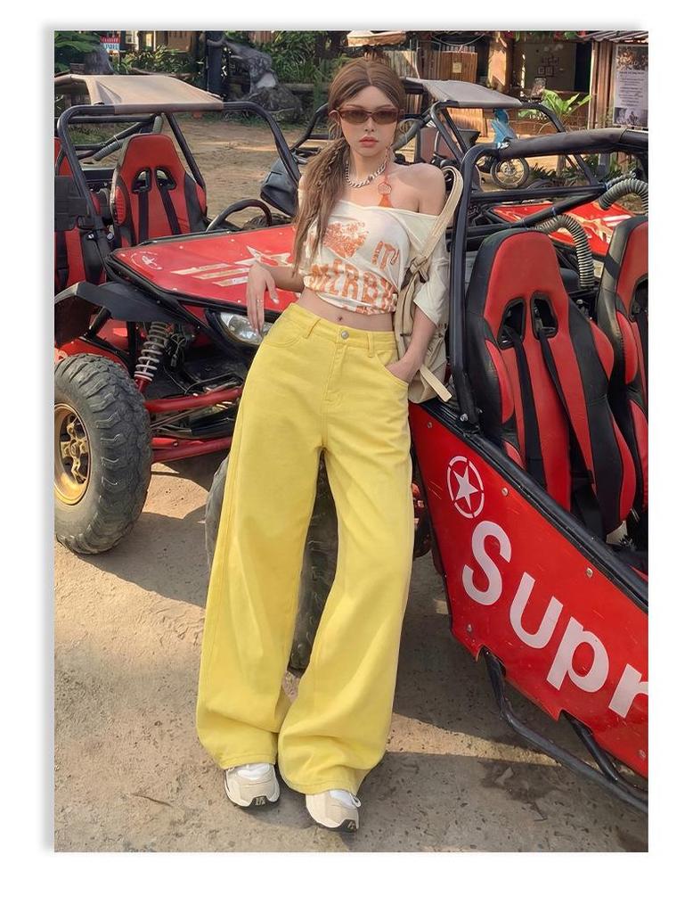 Damen Off-White Jeans mit weitem Bein: Modische, alterslos wirkende lockere Passform für Frühjahr/Sommer Freizeitkleidung