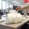 2D Flat, 1pc Tissue Box, Printed On Both Sides, Tissue Holder Featuring a Checkered Top Soft Neutral Texture Adorned with Tall Grass Patterns, Sturdy 