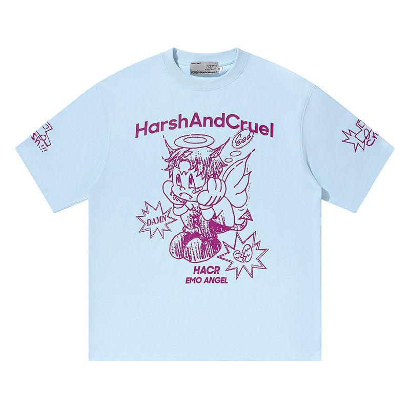 HACR Kids Harshandcruel2025 Summer Children's Fun Hand Painted Emo Angel Street Graffiti Loose Short Sleeve T-shirt