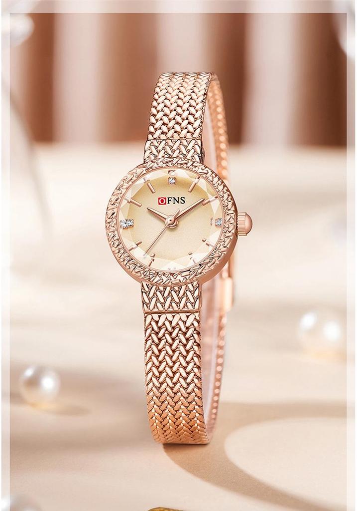 Ofns Women's Light Luxury Quartz Wristwatch - Wheat Ear Design, Round, Waterproof, Fashionable.