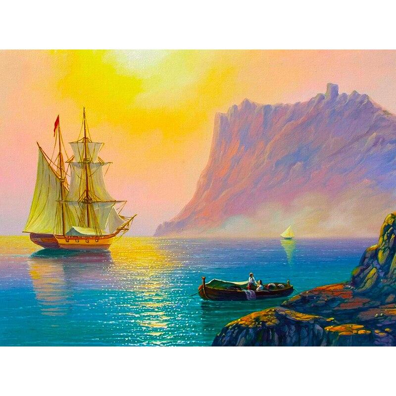 New 5D DIY Diamond Painting Sea View Diamond Embroidery Sailboat Cross Stitch Full Round Drill Home Decor Manual Art Gift
