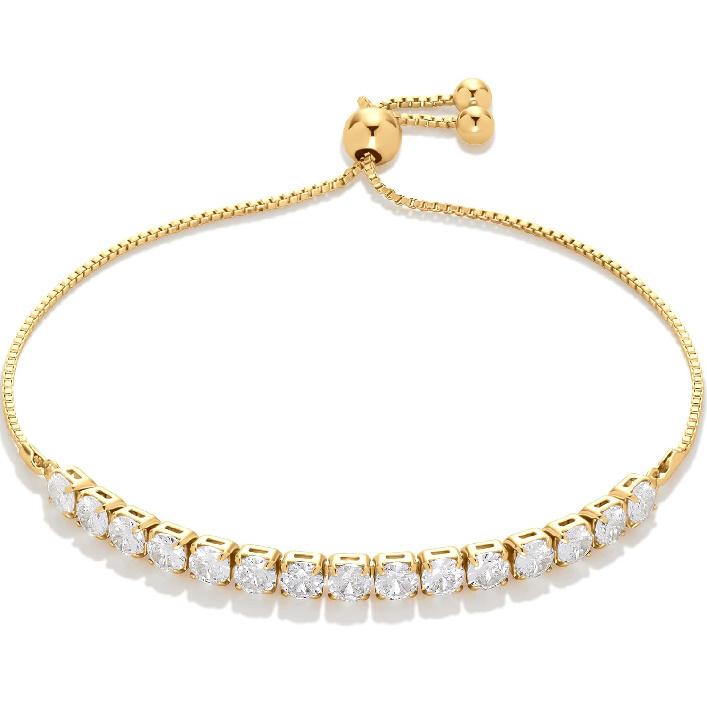 Amazon Essentials 14K Gold or Sterling Silver Plated Adjustable Cubic Zirconia Tennis Bracelet 9.5"