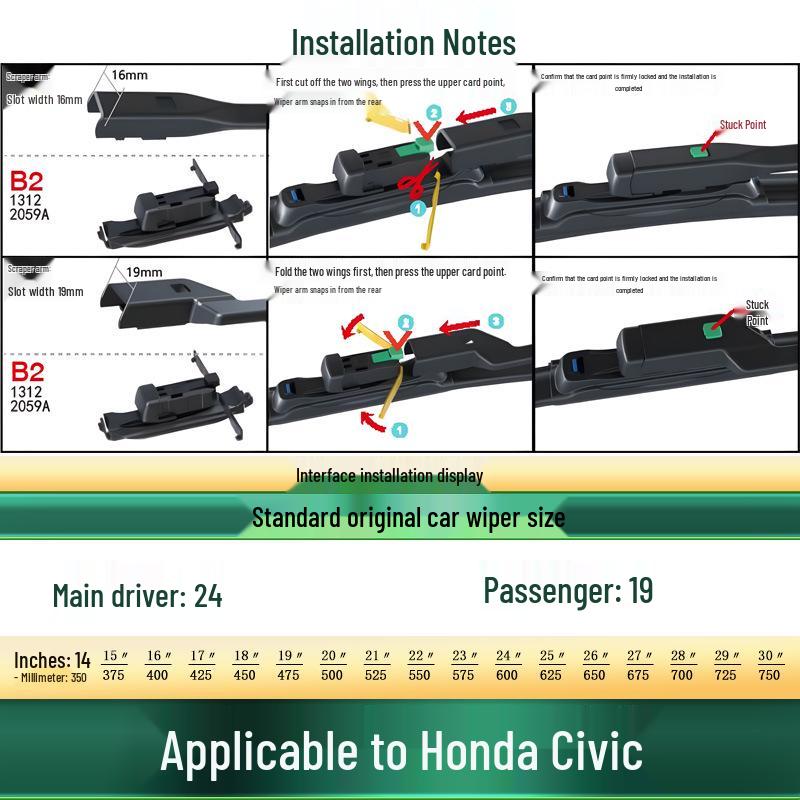Frameless Silent Wiper Blade for Honda Civic 8th-11th Gen