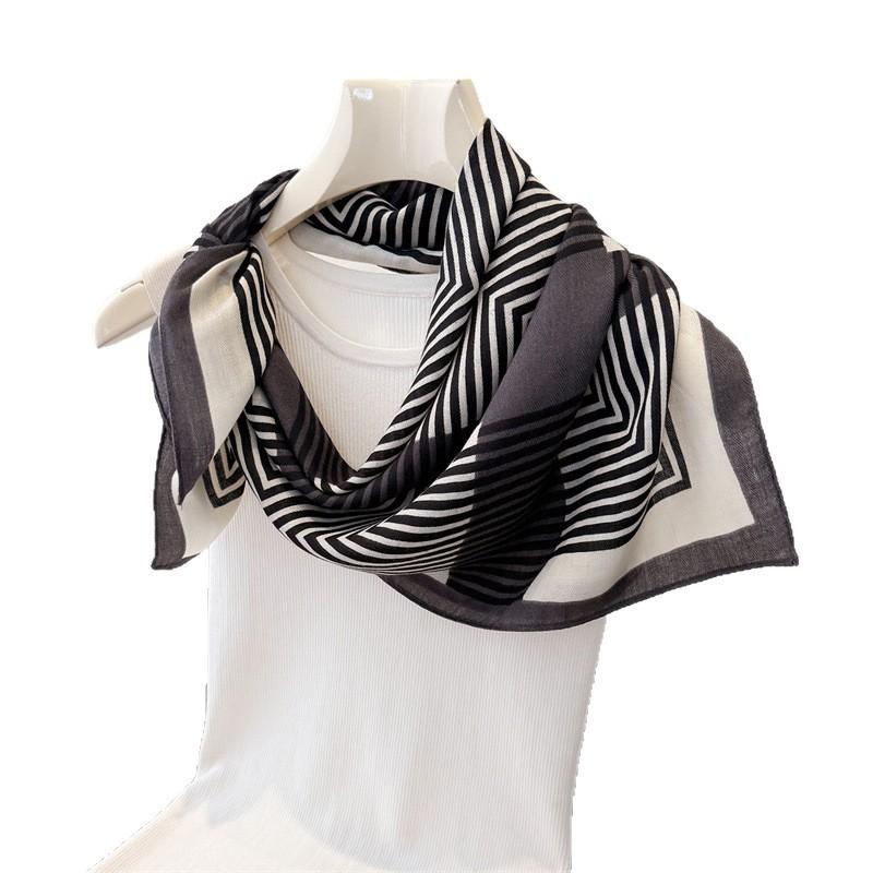 Simple geometric paper pattern imitation velvet herringbone pattern cotton and linen feeling small square scarf silk scarf headscarf shawl decorative
