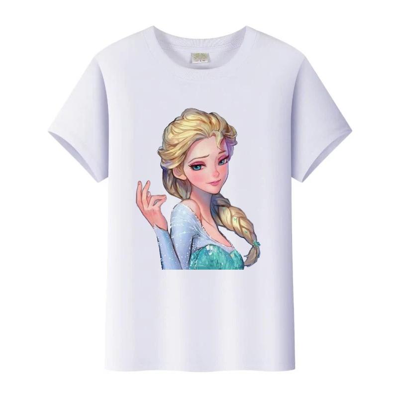 

Disney Frozen Pattern Printed Children s T-shirt Summer Family Top Pure Cotton Round Neck Casual Half Sleeve T-shirt 140
