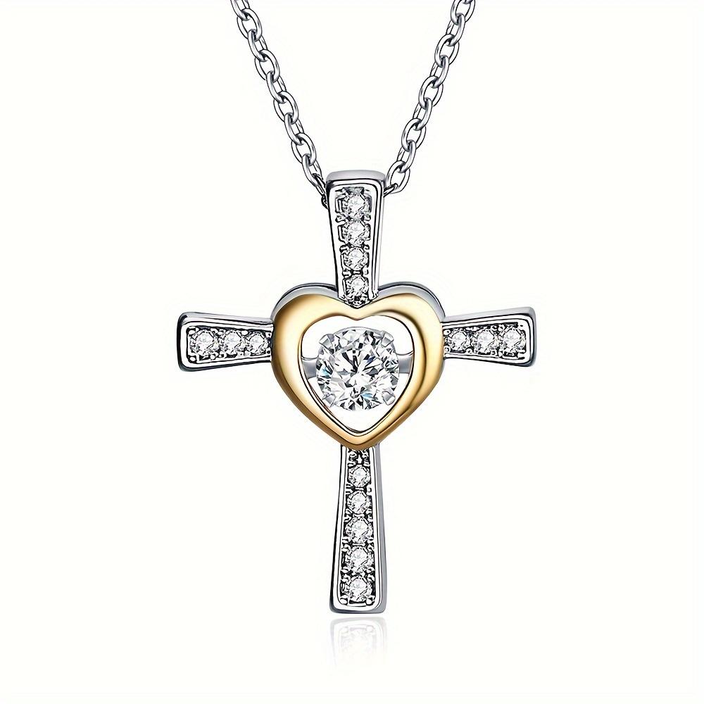 A stainless steel love Bible cross zircon dynamic pendant necklace, a gift for your girlfriend on Valentine's Day, birthday or Thanksgiving