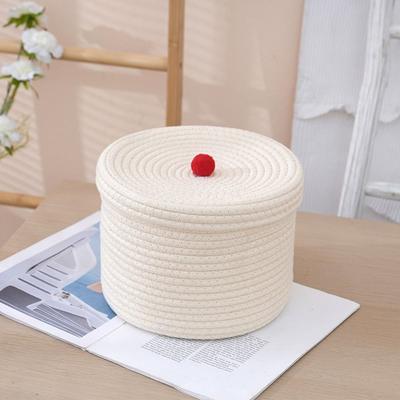 Hand Woven Storage Basket Large Capacity with Cover Desktop Organizer Dustproof Cotton Thread Basket