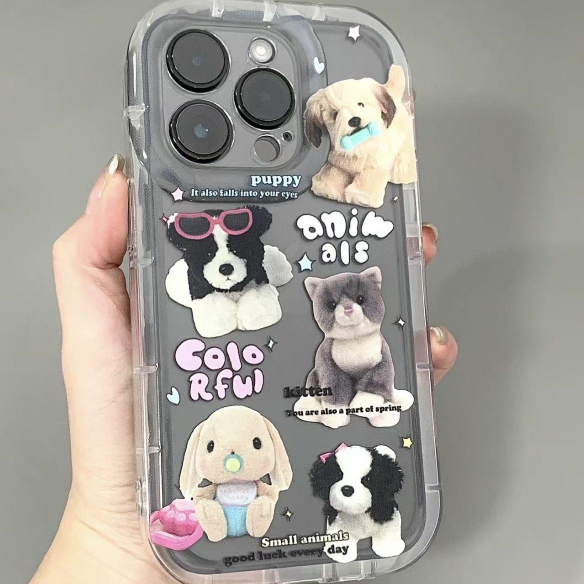

Чехол для iPhone в виде щенка с солнцезащитными очками: Совместимо с Apple 15/14/13 Promax и iPhone 12/11, прозрачная подушка безопасности, защита от падений iPhone 12