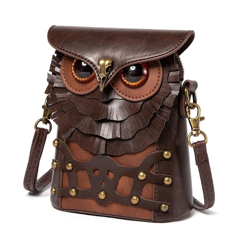 Zomer Nieuwe Persoonlijkheid Uil Telefoon Tas Steampunk Retro Cool Tandwiel Wiel MINI Portemonnee Premium PU Klinknagel Schouder Diagonaal Straddle Tas voor Mannen en Vrouwen