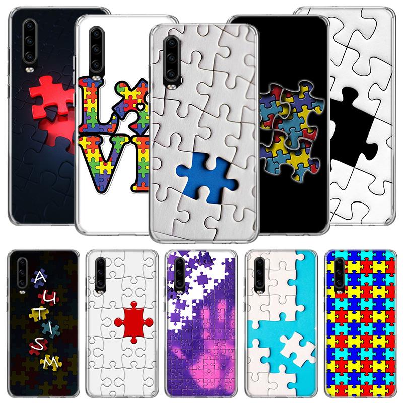 Autism Support Puzzle Phone Case For Huawei P50 Pro P10 P20 P30 P40 Lite Cover Mate 40 30 20 10 Lite Capa Shell