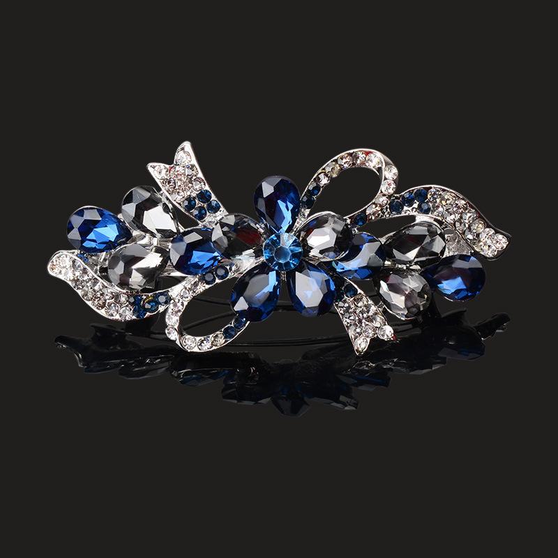 Clip de Primavera de Circonita Blanca Flor de Pedrería Brillante Clip Superior Clip Horizontal Elegante Adorno para el Cabello de Moda para Madres