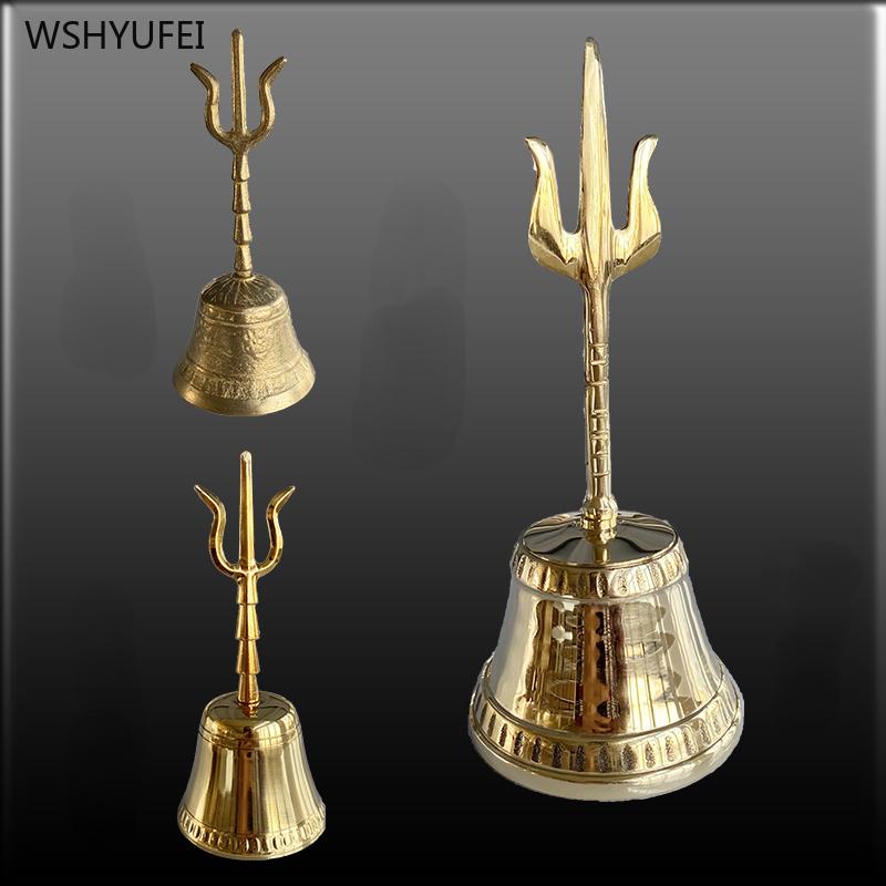 1 Pc Brass Pure Copper Trident Hand Shake Bell Feng Shui Accessories Halloween Props Household Sacrifice Temple Dharma Tools