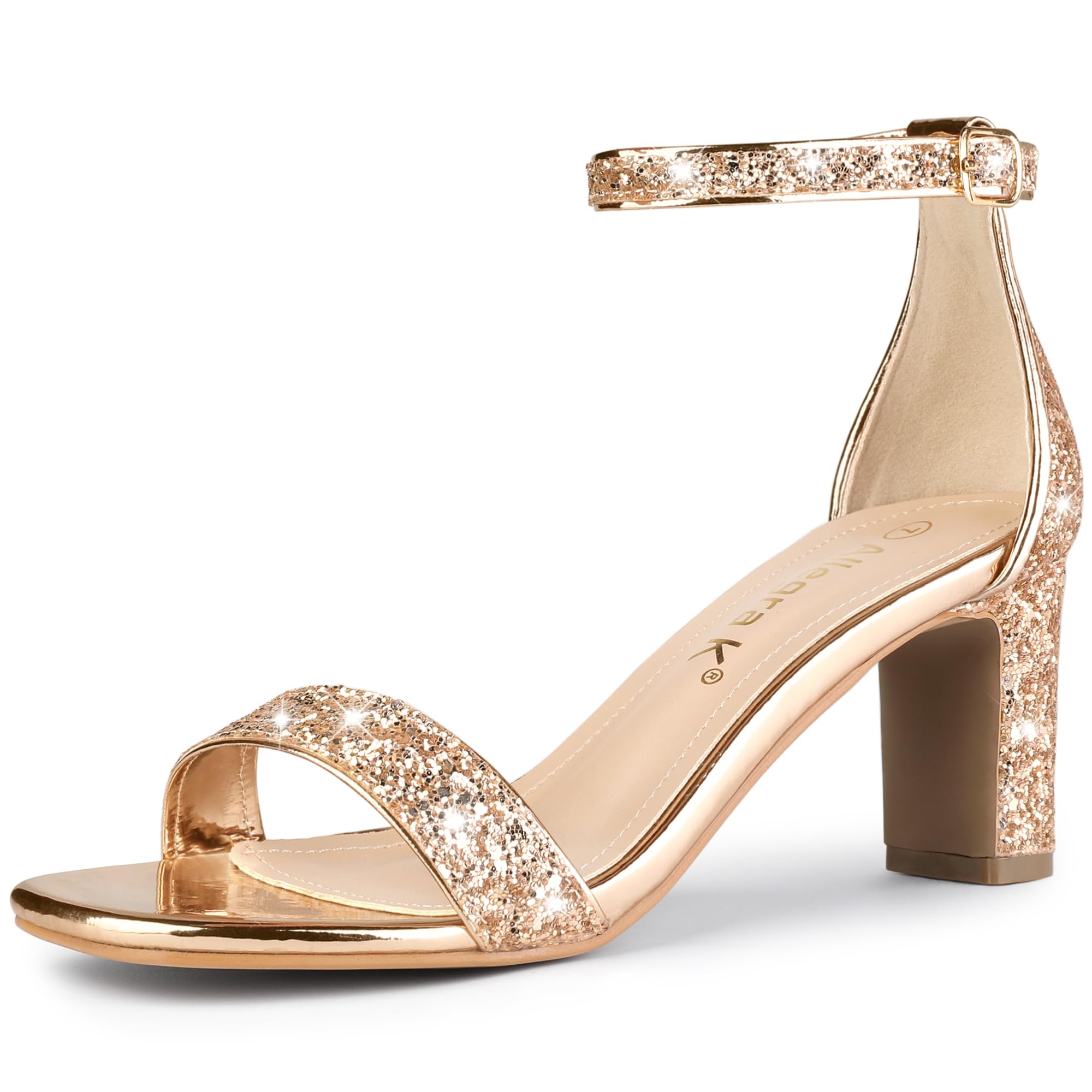 

Allegra K Women s Open-Toe Ankle Strap Sandals with Shiny Chunky Heels, Rose Gold, Size 25.5cm