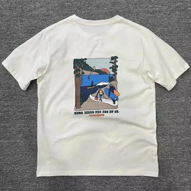 American Mountain Graffiti Print Short-sleeved Men's and Women's Plus Size T-shirt Summer New Fashion Retro Classic Cotton Top