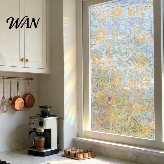 Decorative Window Film Rainbow Privacy Film, Stained Glass Pattern Sticker, Static Sunlight Reflecting Sticker Cling, Sun Blocking Reusable Decals for