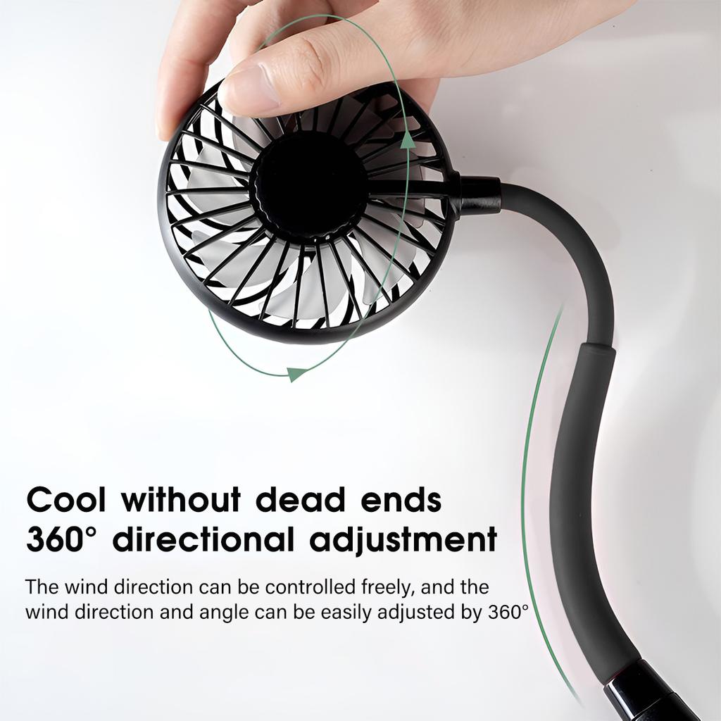 Mini Ventilatore da Collo Sportivo Ricaricabile USB a 3 Velocità Regolabili per Casa Ufficio Viaggio all'Aperto Ventilatore da Collo Compatto da Appendere
