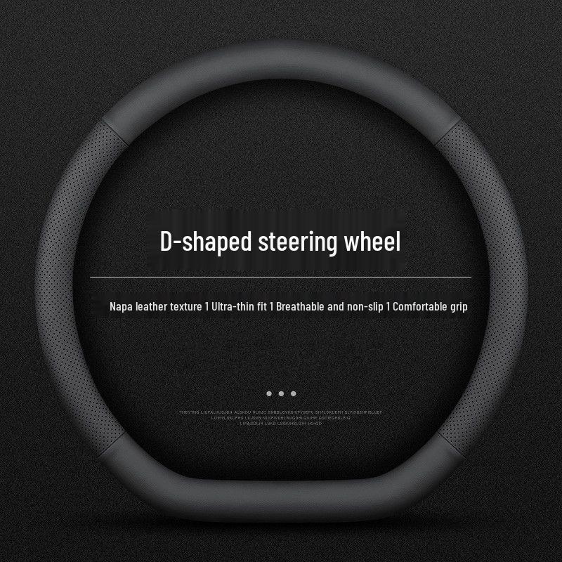 Anti-Slip Napa Leather Steering Wheel Cover, Ultra-Thin & Universal, All-Season Car Accessory for Men and Women