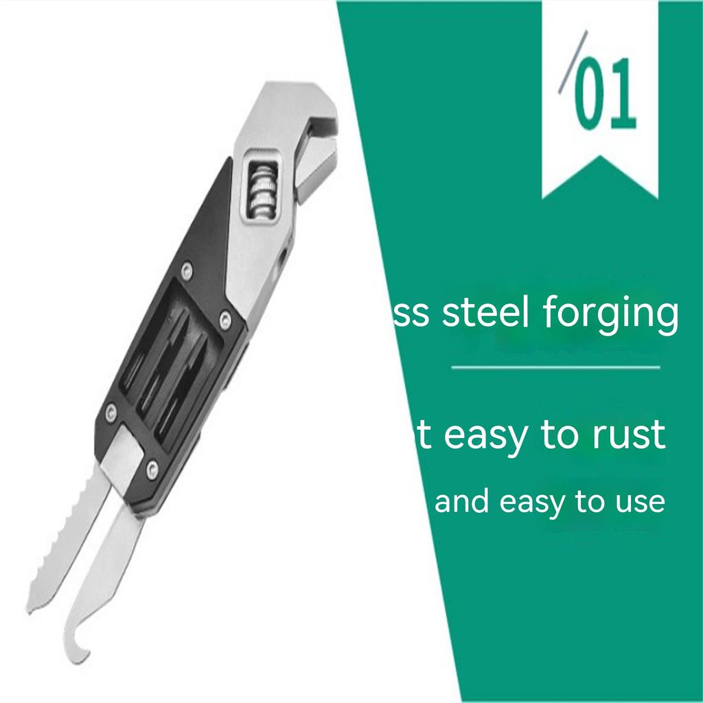 13 In 1 Mini Wrench Multi-Function Adjustable Wrench Portable Screwdriver 13 Bits Knife Stainless Steel Outdoor Home DIY Hand Tools