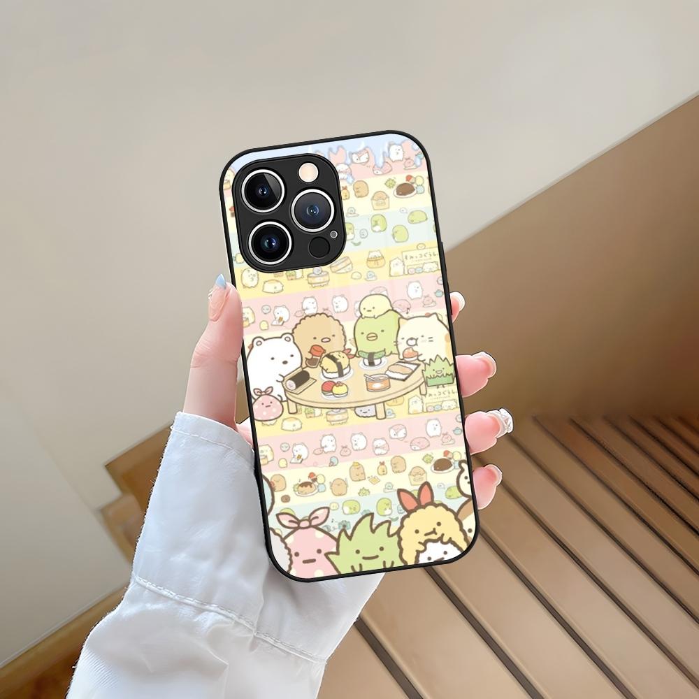 Cartoon Sumikko Gurashi Phone Case Tempered Glass For IPhone 13 17 15 16 14 12 11 Pro Max Plus Mini XR XS SE2020 Coque