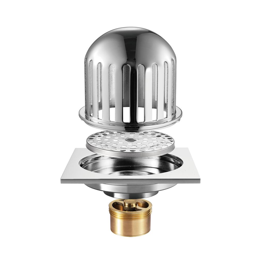 Bathroom Toilet Shower Anti-odor Drains 100*100mm Brass Chrome Balcony Floor Drain Floor Drain (as the picture,Brass)