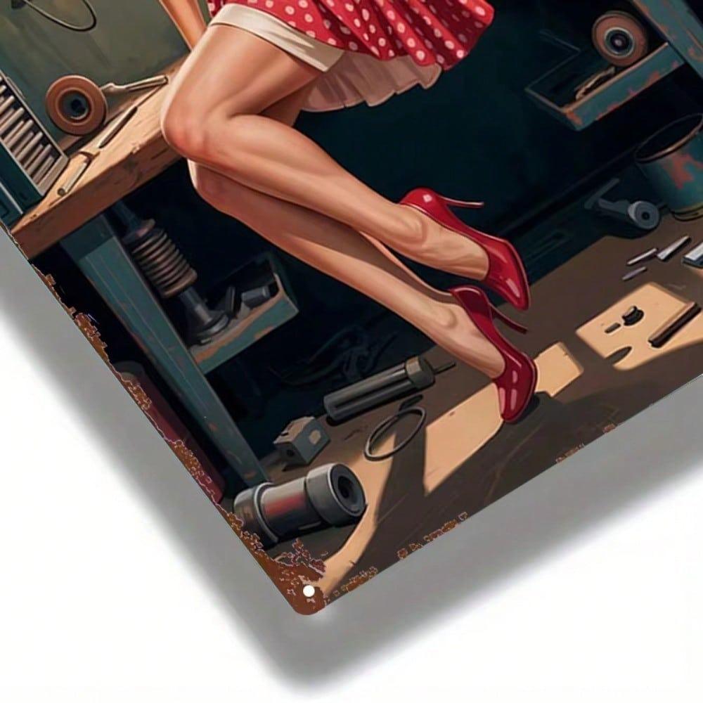 Vintage Retro Pin Up Girl Metal Tin Sign 8x12 Inch Funny Wall Art Man Cave Decor