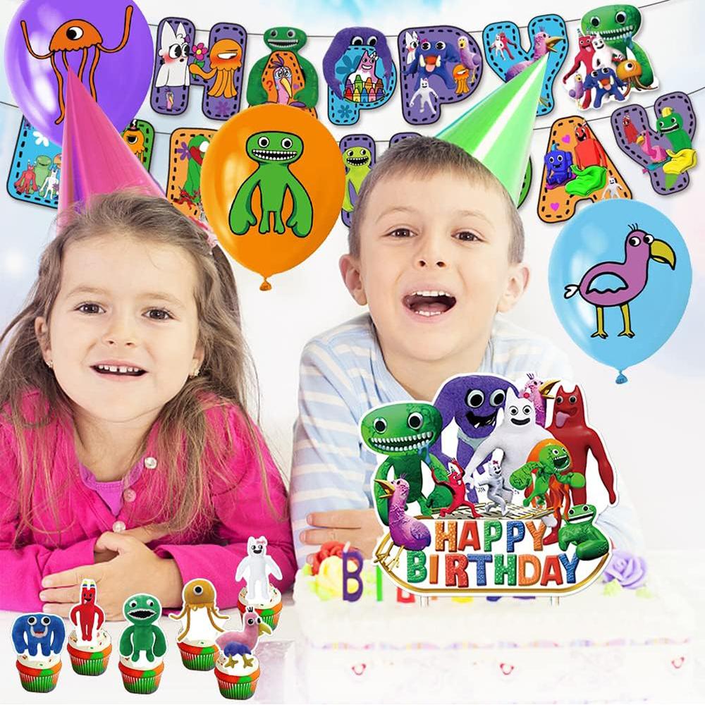 Banban Garden Party Decorations Include A Cake Figurine, Banner, And Balloons