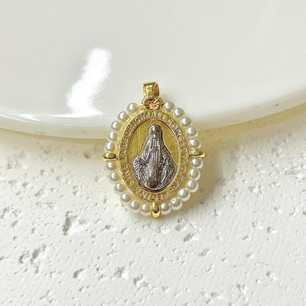 Colgante Ovalado Retro Tejido a Mano de la Virgen María Bicolor para Mujer