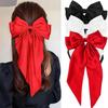 Satin Bow Hair Clip - Solid Color Ponytail Holder with Claw Grip, Simple Sweet Hair Accessories for Women & Girls Gift