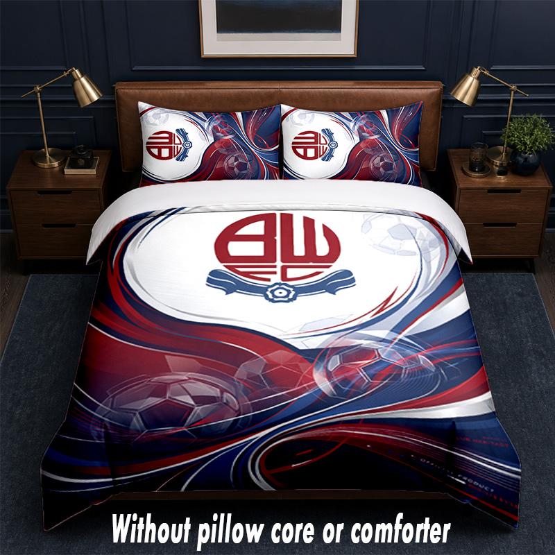 Bolton Wanderers FC Design Bed Bedding Set 1 Duvet Cover + 2 Pillowcases Soft Breathable Household Bed Linens