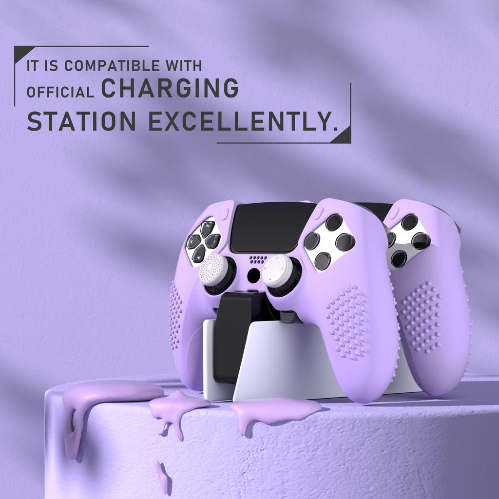 PlayVital Silicone Cover Case for PS5 Edge Soft Rubber Protective Skin with Thumb Grip Cap 3D Stud Edition Stud Edition Bright Non-Slip Controller, -