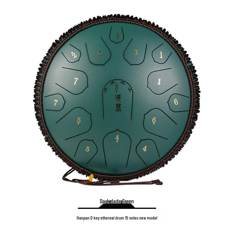 15-Note D Key Handpan Steel Tongue Drum, 14-inch, with Colorful Empty Sanskrit Design