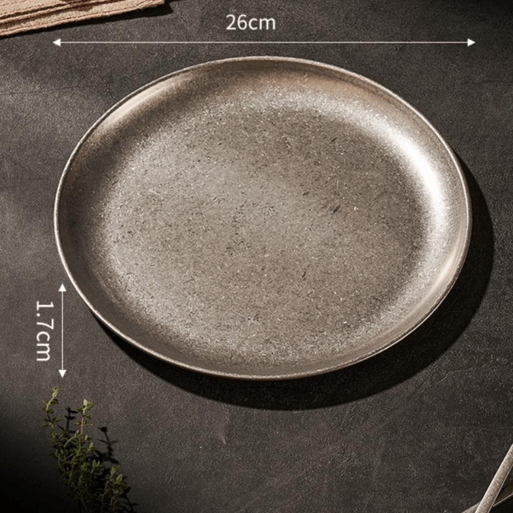 304 Edelstahl Metall Serviertablett Vintage Abgenutzte Oberfläche Snackschale Gebäckaufbewahrung