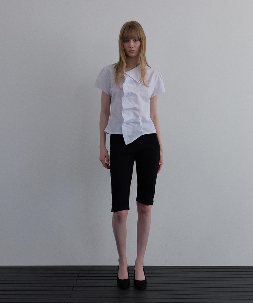 Unessin Asymmetrical Shirred Blouse_Ivory