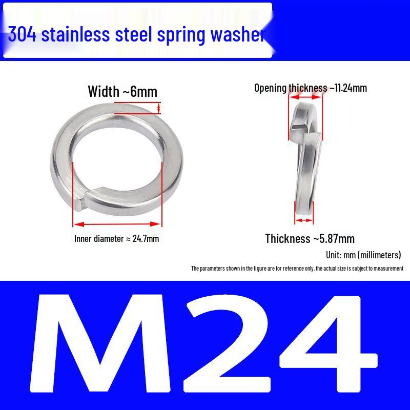 304 Stainless Steel Open Type Elastic Spring Washer, Spacer for M2, M3, M4, M6, M8, M14, M20, M24