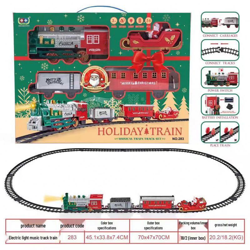 Remote Control Steam Train Toy - Emits Smoke, Lights, Music - Educational Christmas Tree Track Model
