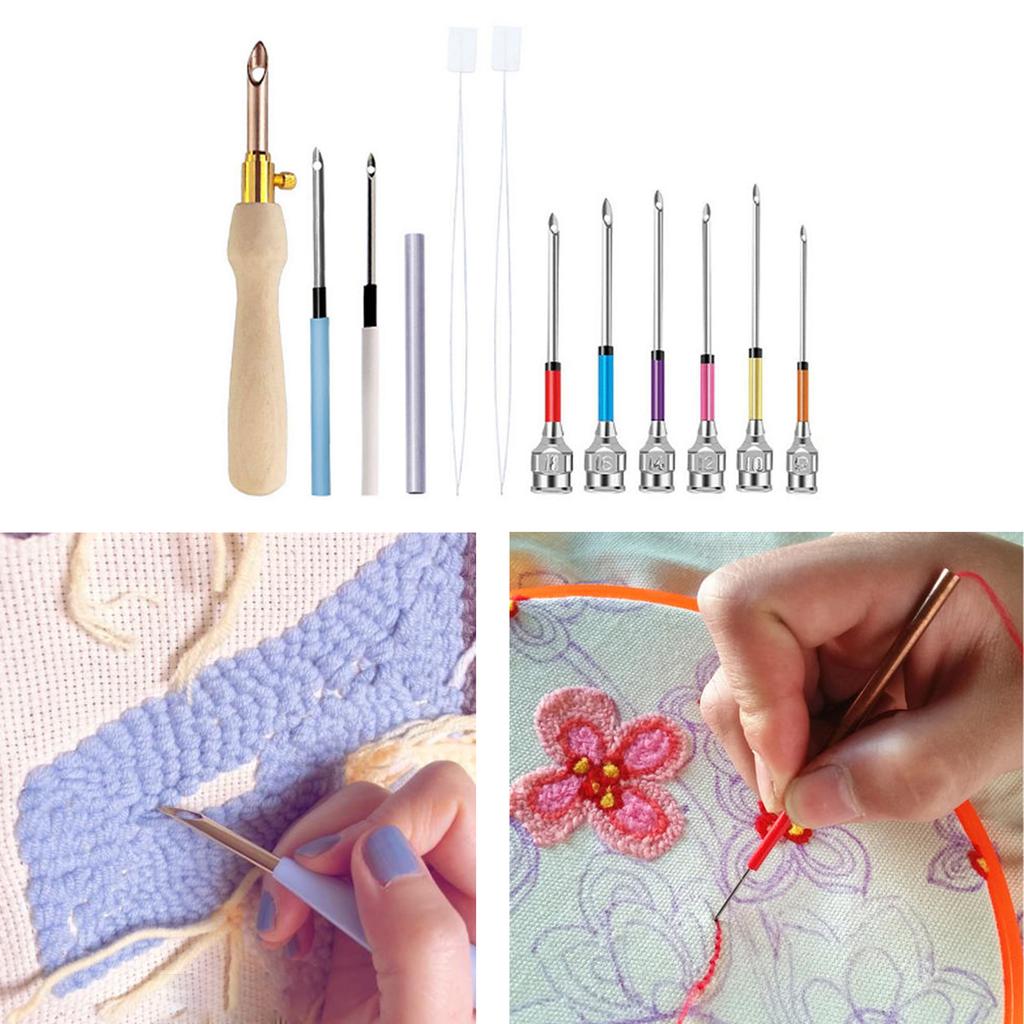 Punch Needle Set Punch Needle Tool with Seam Ripper Needle Threader for Beginner DIY Embroidery Floss Cross Stitching