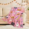 1pc Halloween Blanket with Ghosts, Bats, Pumpkins & Tombstones - Soft Pink Purple Orange Yellow Flannel Throw for Couch, Bed