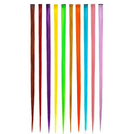 Women's Multi-Color Long Straight Synthetic Clip Extensions Piece In Hair
