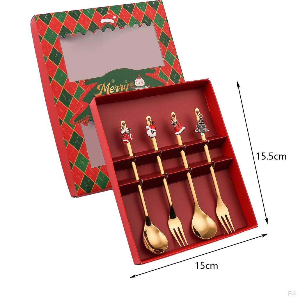 Christmas Cutlery with Gift Box, Fork And Spoon Set, Multipurpose Tea Spoons,